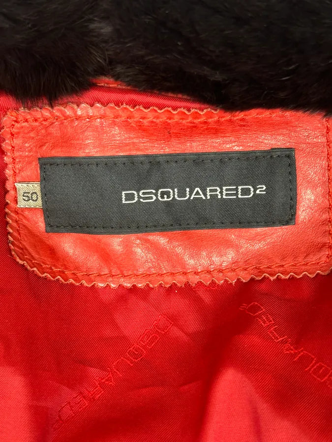 AW2009 Dsquared2 Red Leather Fur Collar Jacket KecpIBO 8