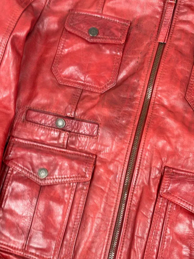 AW2009 Dsquared2 Red Leather Fur Collar Jacket KecpIBO 7