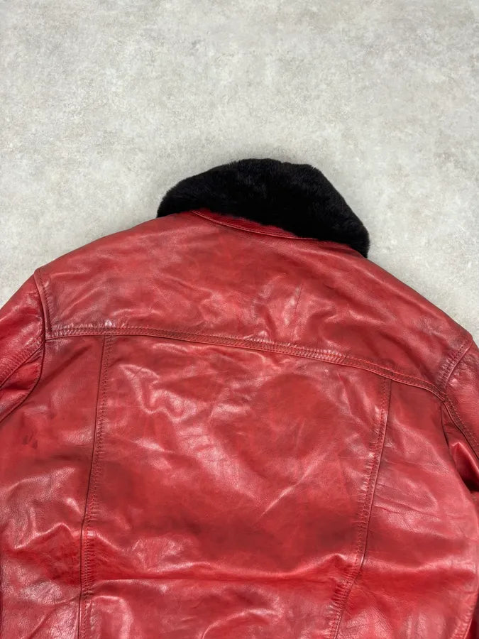 AW2009 Dsquared2 Red Leather Fur Collar Jacket KecpIBO 5