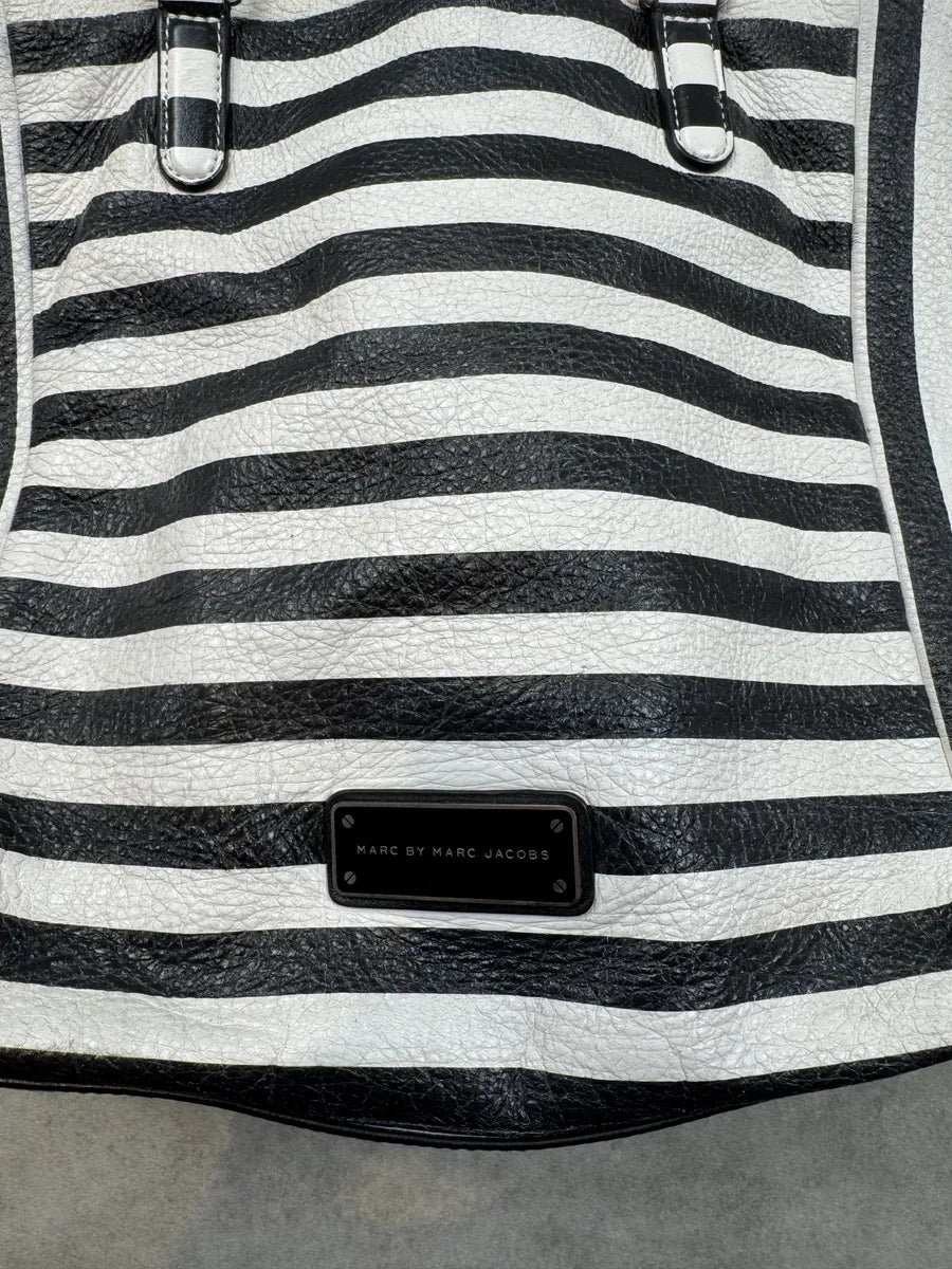 Marc Jacobs Black White Striped Leather Tote Bag ZtiispR 3
