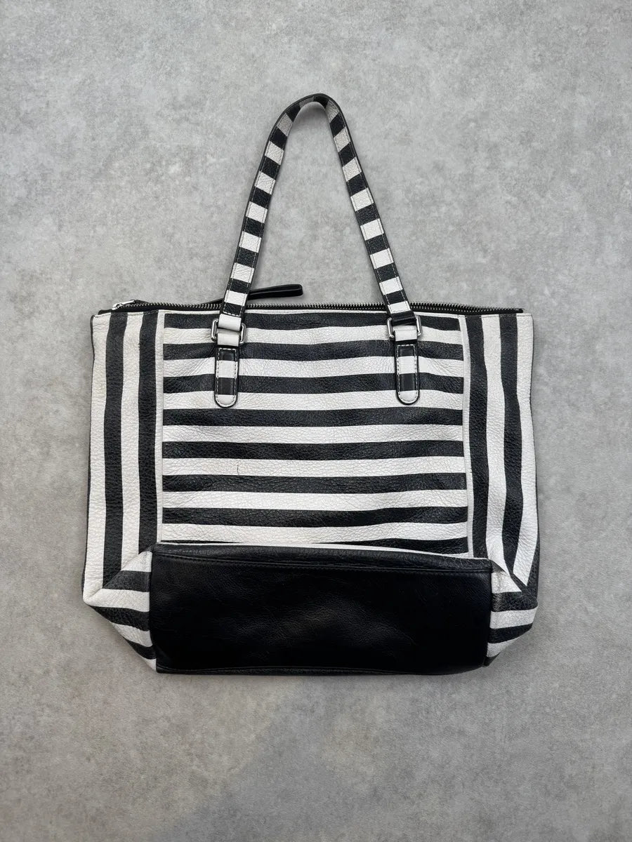 Marc Jacobs Black White Striped Leather Tote Bag ZtiispR 5