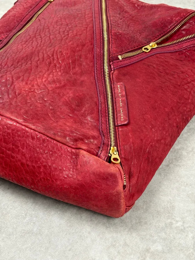 Marc Jacobs Red Leather  Multi-Zip Shoulder Bag ZwaoQgR 4