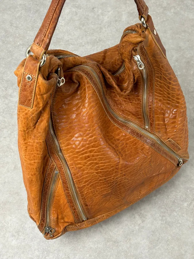 Marc Jacobs Orange Grained Leather Avant-Garde Multi Zips Handle Bag RUarxNH 9