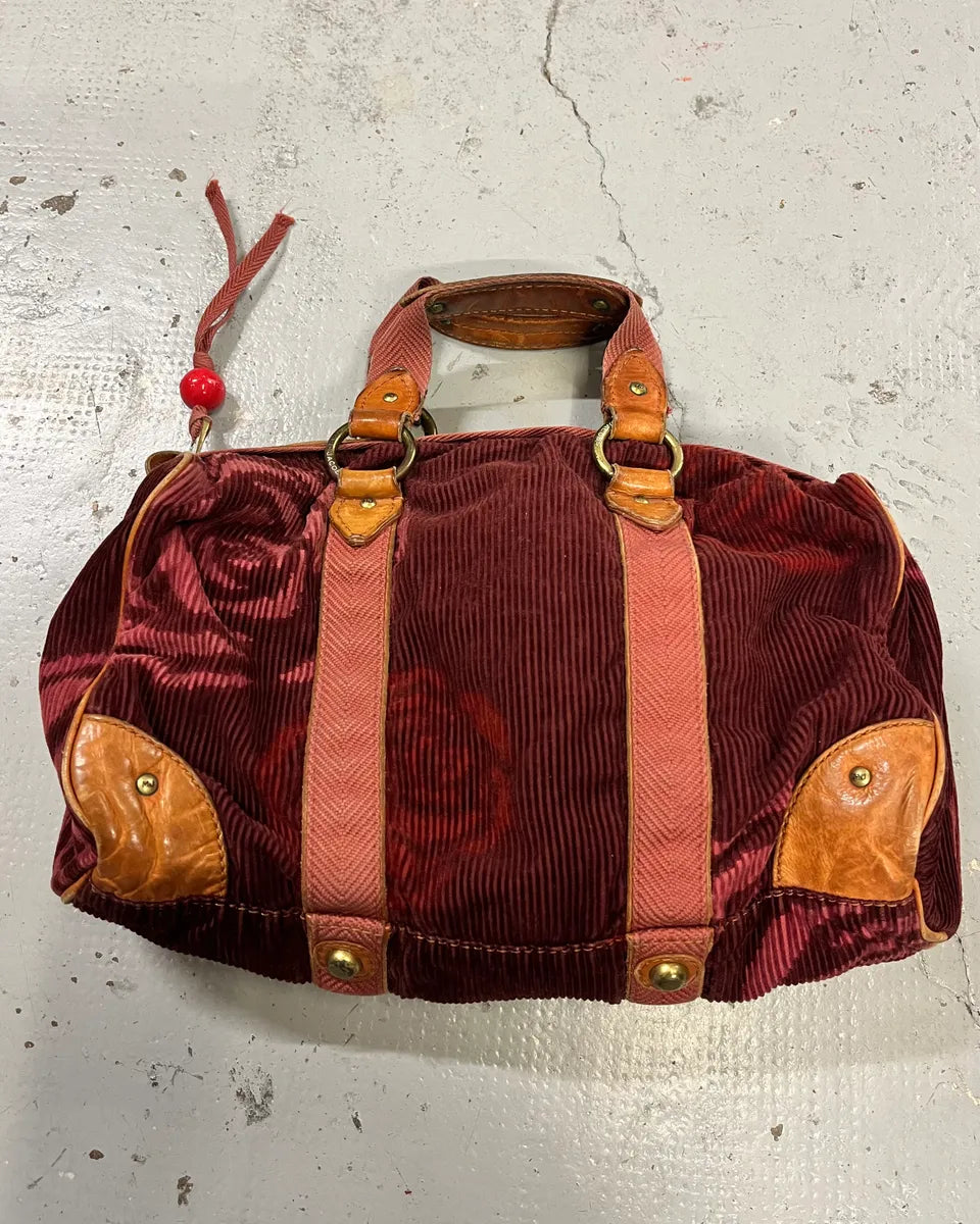 Marc Jacobs Burgundy Corduroy Leather Trim Red Handle Bag oKLiLWG 0