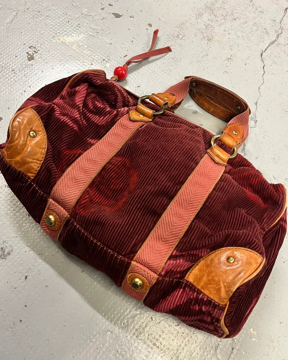 Marc Jacobs Burgundy Corduroy Leather Trim Red Handle Bag oKLiLWG 3
