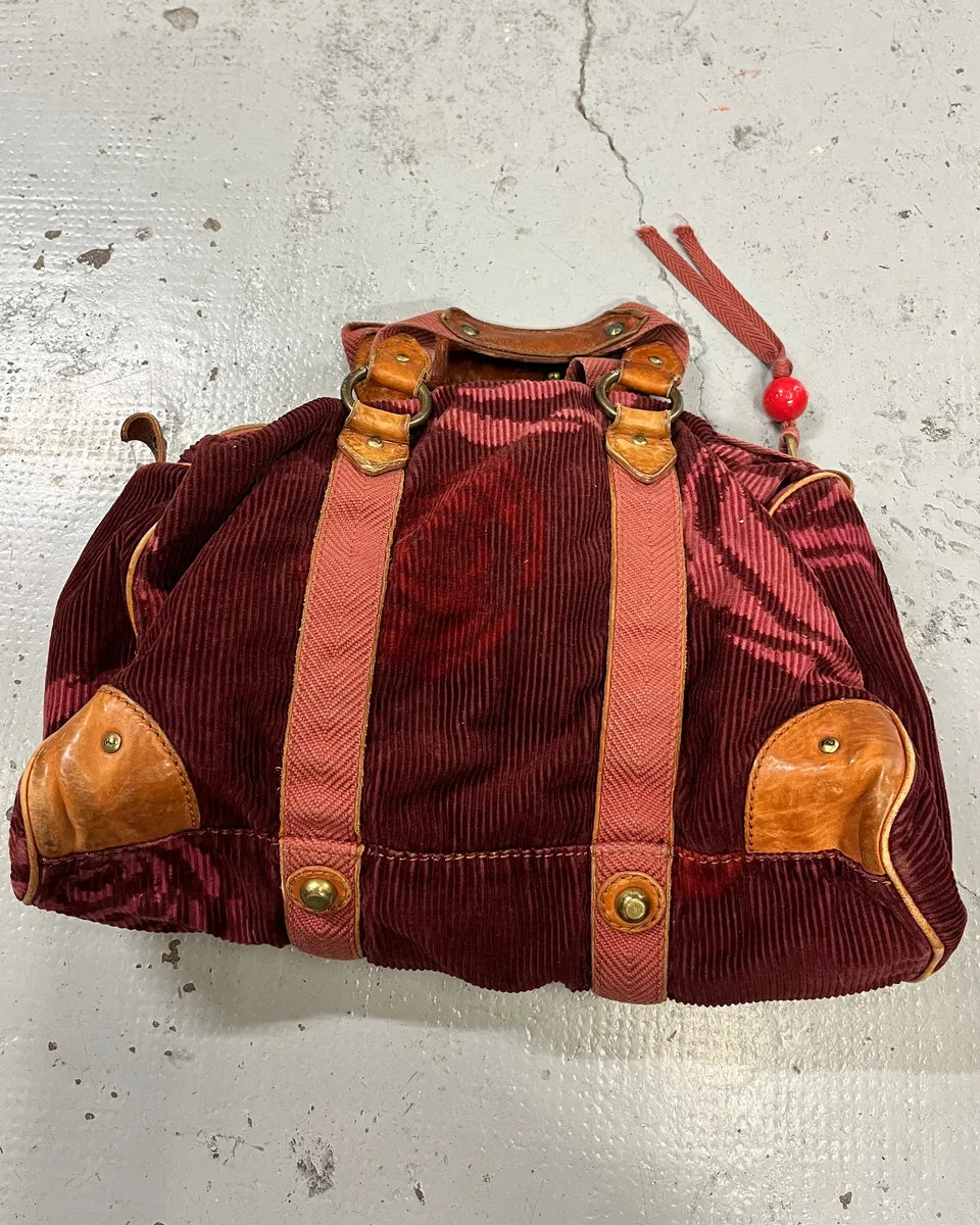 Marc Jacobs Burgundy Corduroy Leather Trim Red Handle Bag oKLiLWG 7