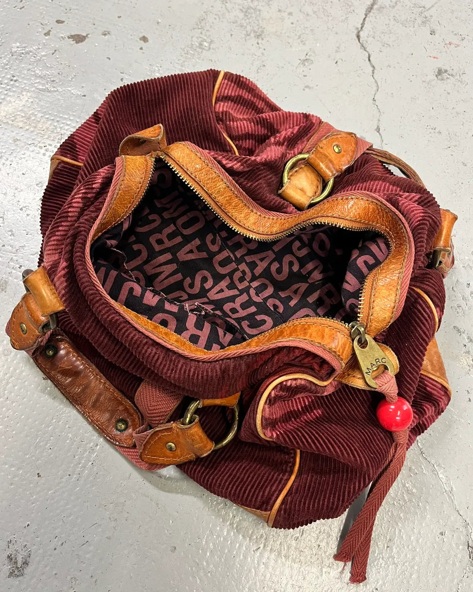 Marc Jacobs Burgundy Corduroy Leather Trim Red Handle Bag oKLiLWG 8