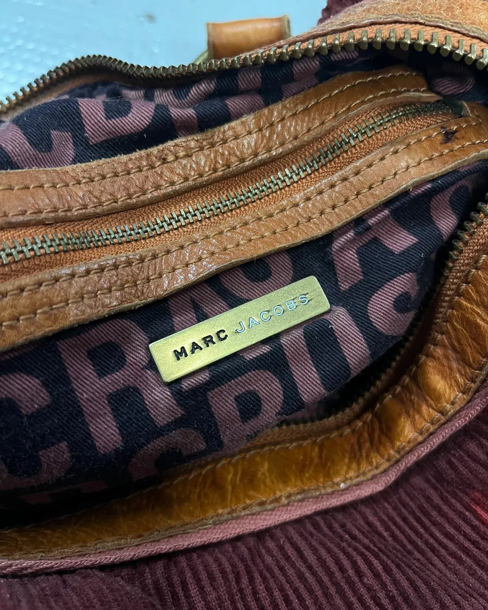 Marc Jacobs Burgundy Corduroy Leather Trim Red Handle Bag oKLiLWG 9