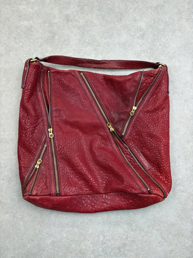 Marc Jacobs Burgundy Leather Multi Zips Hobo Bag RWWRswr 0