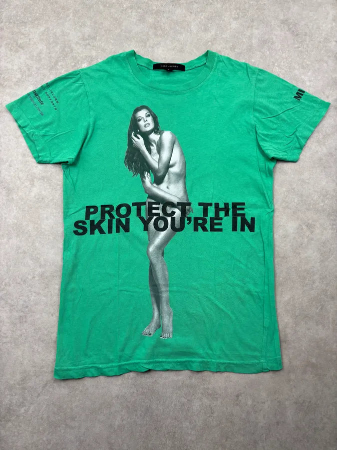 SS2014 Marc Jacobs Protect Your Skin Green Graphic T-shirt  vnNXeeU 0