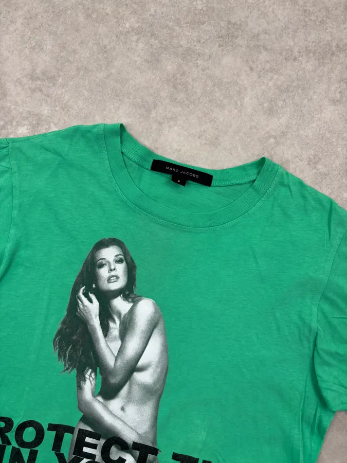 SS2014 Marc Jacobs Protect Your Skin Green Graphic T-shirt  vnNXeeU 3