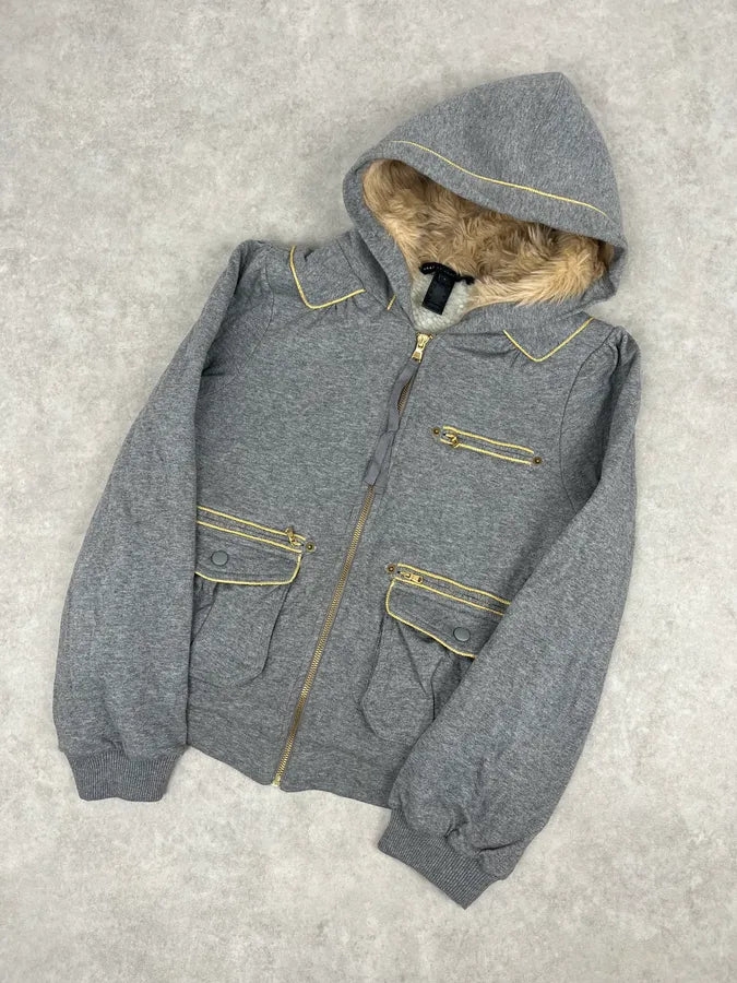 Marc Jacobs Grey Fur Hooded Cargo Zip Up Sweater WpNYDbU 4