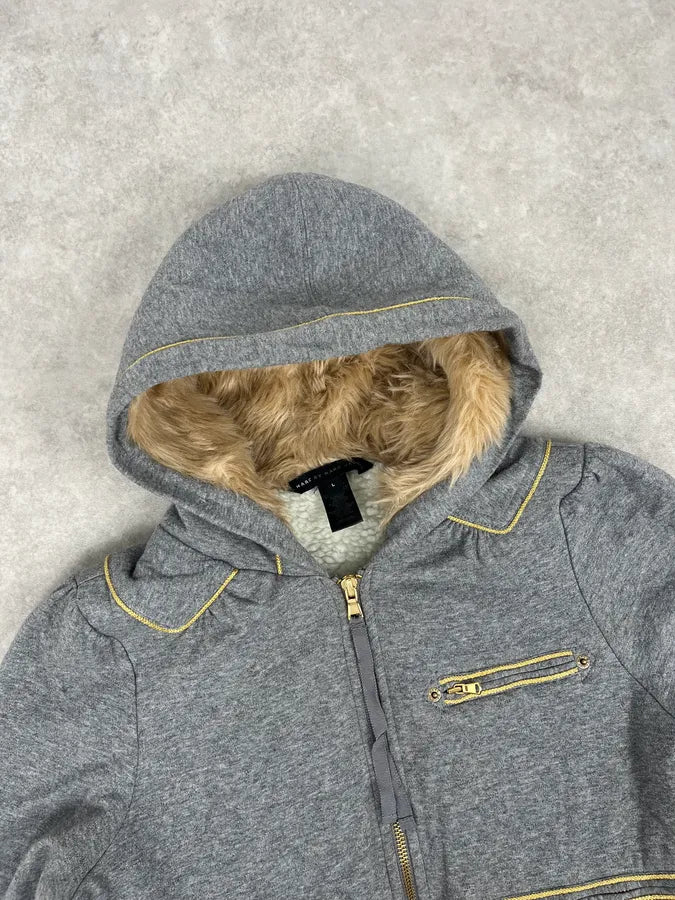 Marc Jacobs Grey Fur Hooded Cargo Zip Up Sweater WpNYDbU 3