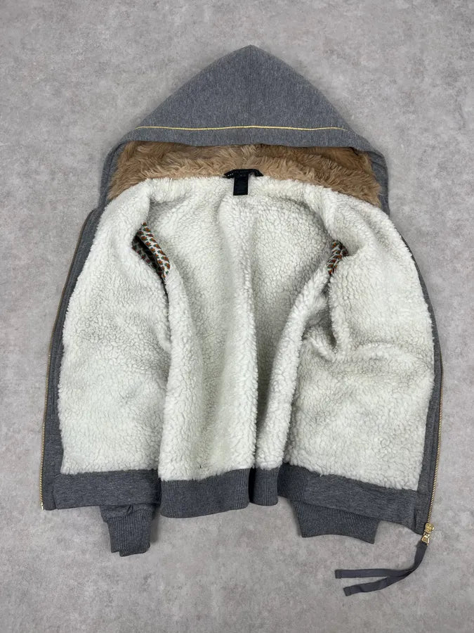 Marc Jacobs Grey Fur Hooded Cargo Zip Up Sweater WpNYDbU 7