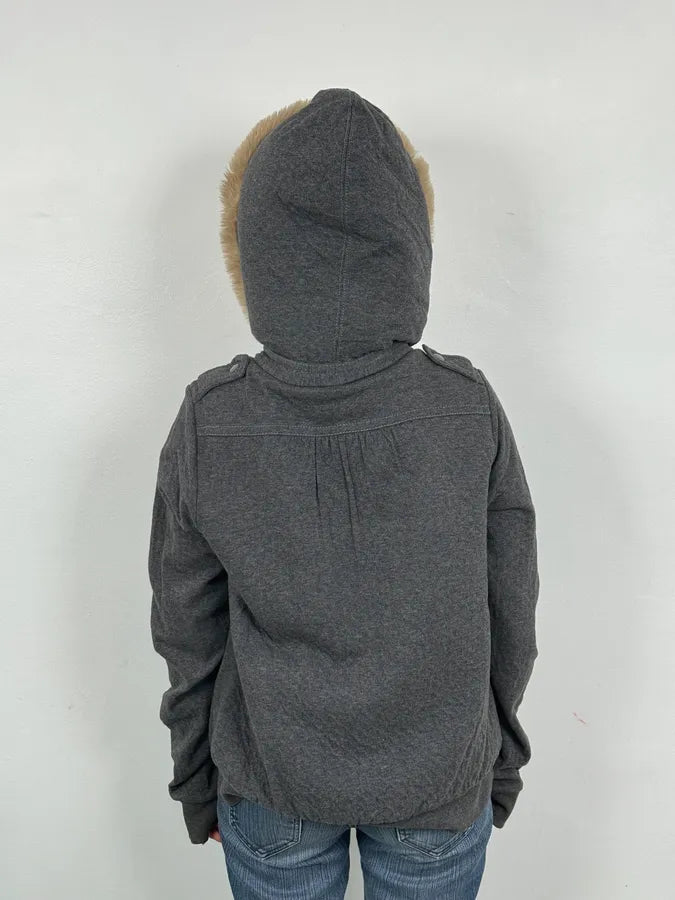 Marc Jacobs Grey Napoleon Fur Buttoned Hooded Sweater  izGUhrl 2