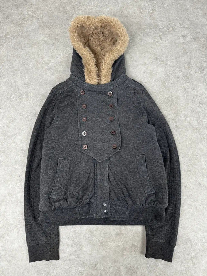 Marc Jacobs Grey Napoleon Fur Buttoned Hooded Sweater  izGUhrl 0