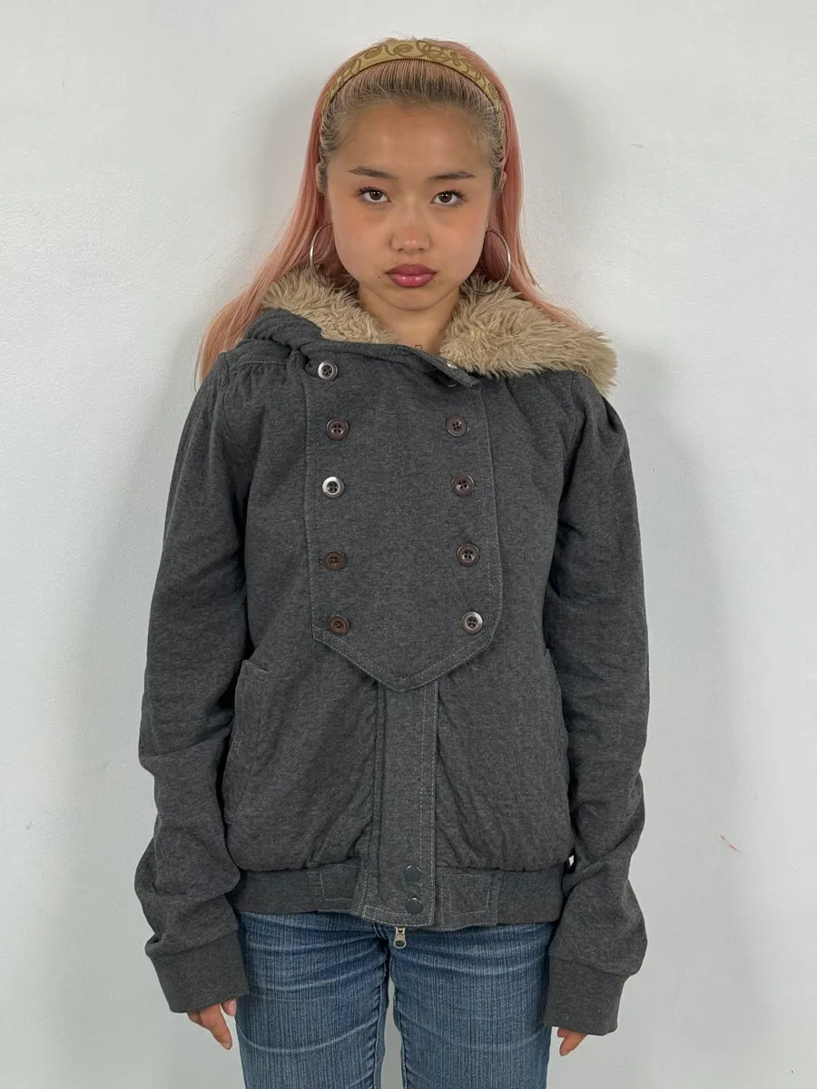 Marc Jacobs Grey Napoleon Fur Buttoned Hooded Sweater  izGUhrl 1