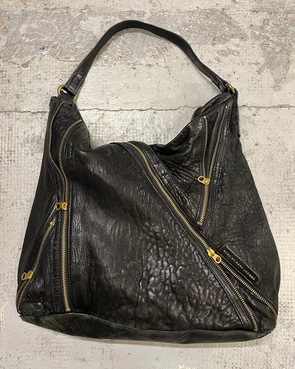 Marc Jacobs Multi Zip Black Grained Leather Shoulder Bag YnMOpCf 0