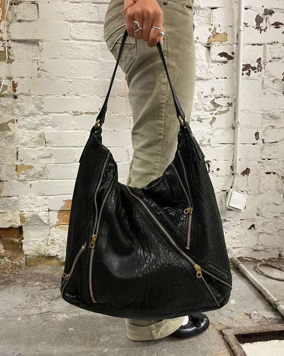 Marc Jacobs Multi Zip Black Grained Leather Shoulder Bag YnMOpCf 2