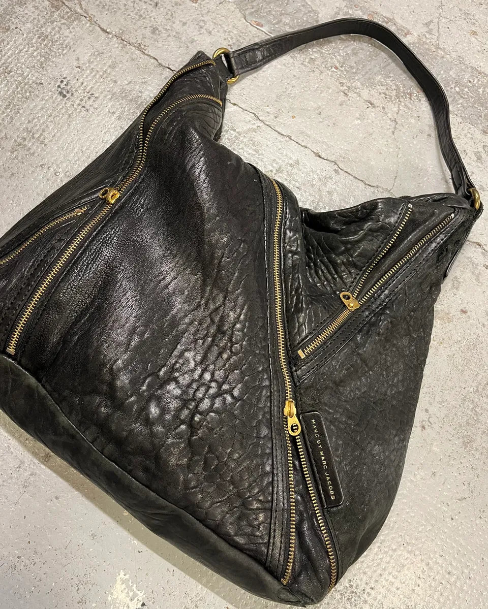 Marc Jacobs Multi Zip Black Grained Leather Shoulder Bag YnMOpCf 3
