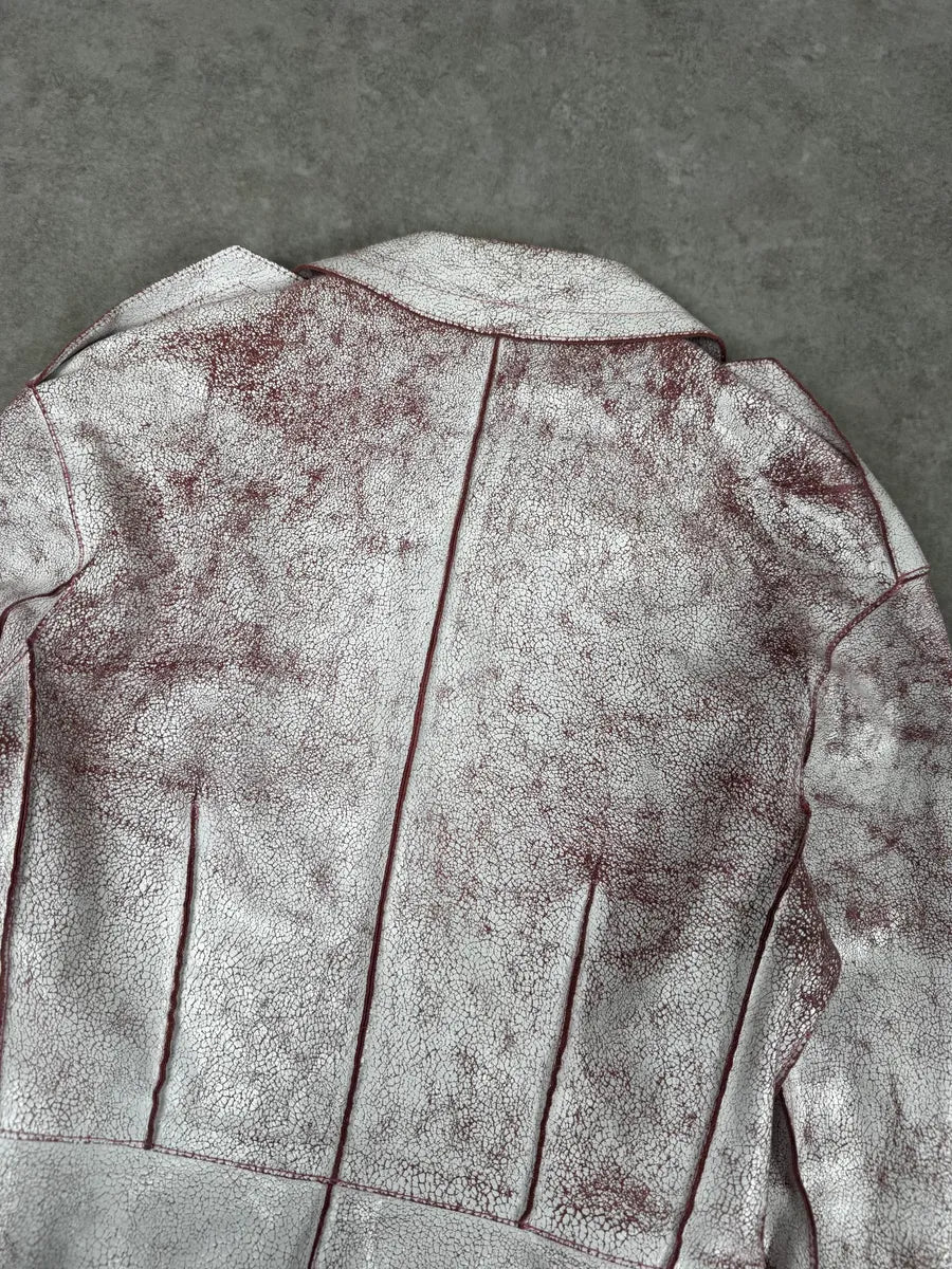 Marc Jacobs White & Pink Crackled Leather Light Jacket OIvAgel 5
