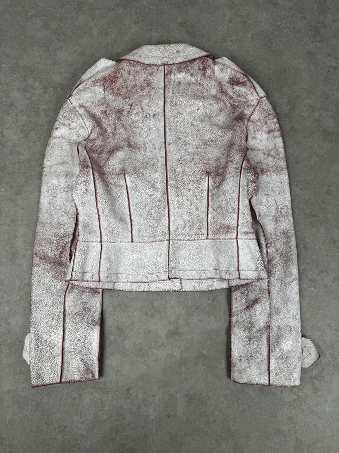 Marc Jacobs White & Pink Crackled Leather Light Jacket OIvAgel 3