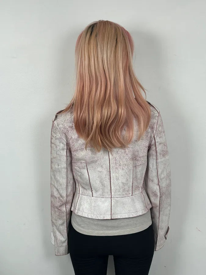 Marc Jacobs White & Pink Crackled Leather Light Jacket OIvAgel 2