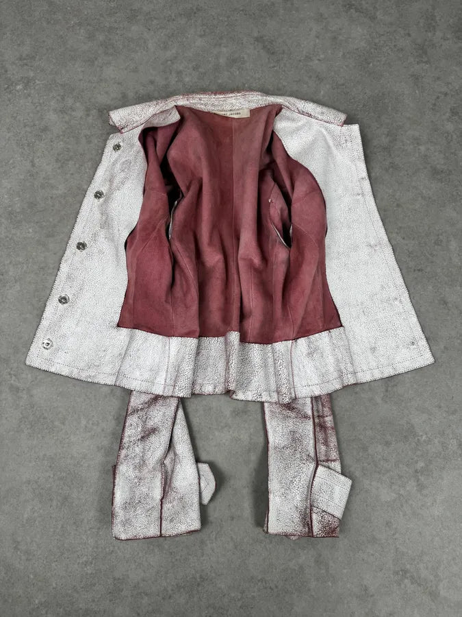 Marc Jacobs White & Pink Crackled Leather Light Jacket OIvAgel 6