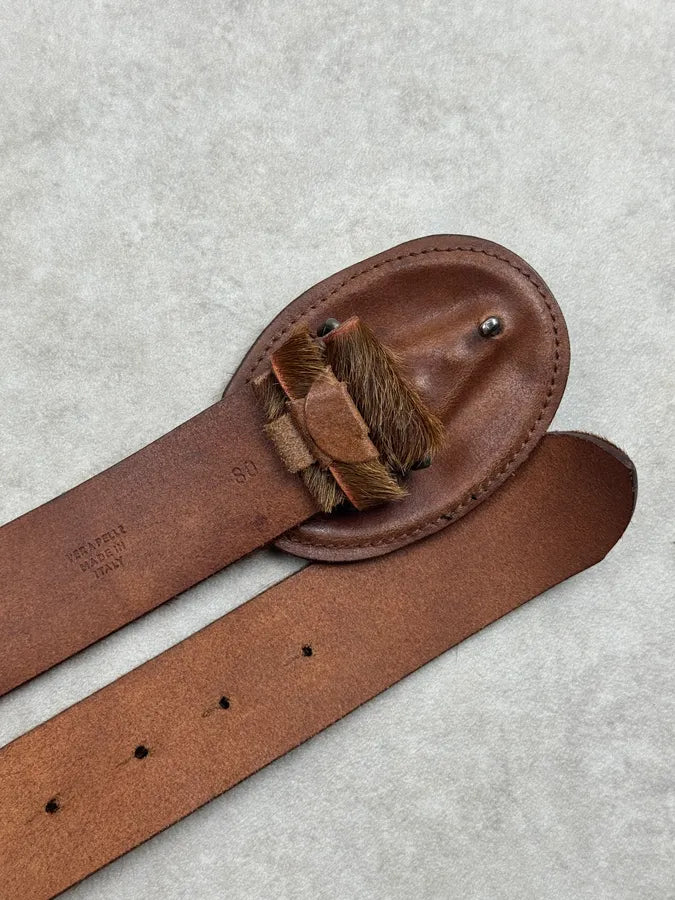Margiela Brown Calf Hair Signature Buckle Belt mkhRytL 6