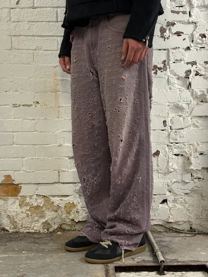 SS2023 Maison Margiela Purple Faded Holes Denim Jeans mNEcelr 1