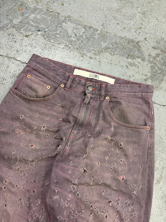 SS2023 Maison Margiela Purple Faded Holes Denim Jeans mNEcelr 5