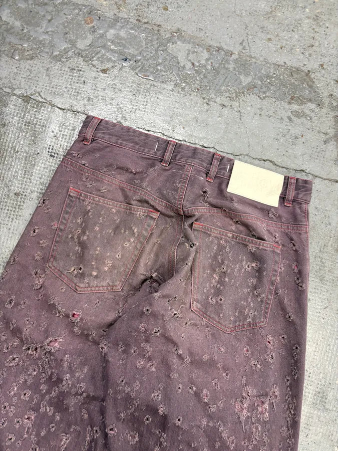 SS2023 Maison Margiela Purple Faded Holes Denim Jeans mNEcelr 6