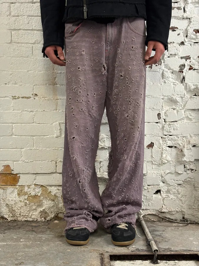 SS2023 Maison Margiela Purple Faded Holes Denim Jeans mNEcelr 0