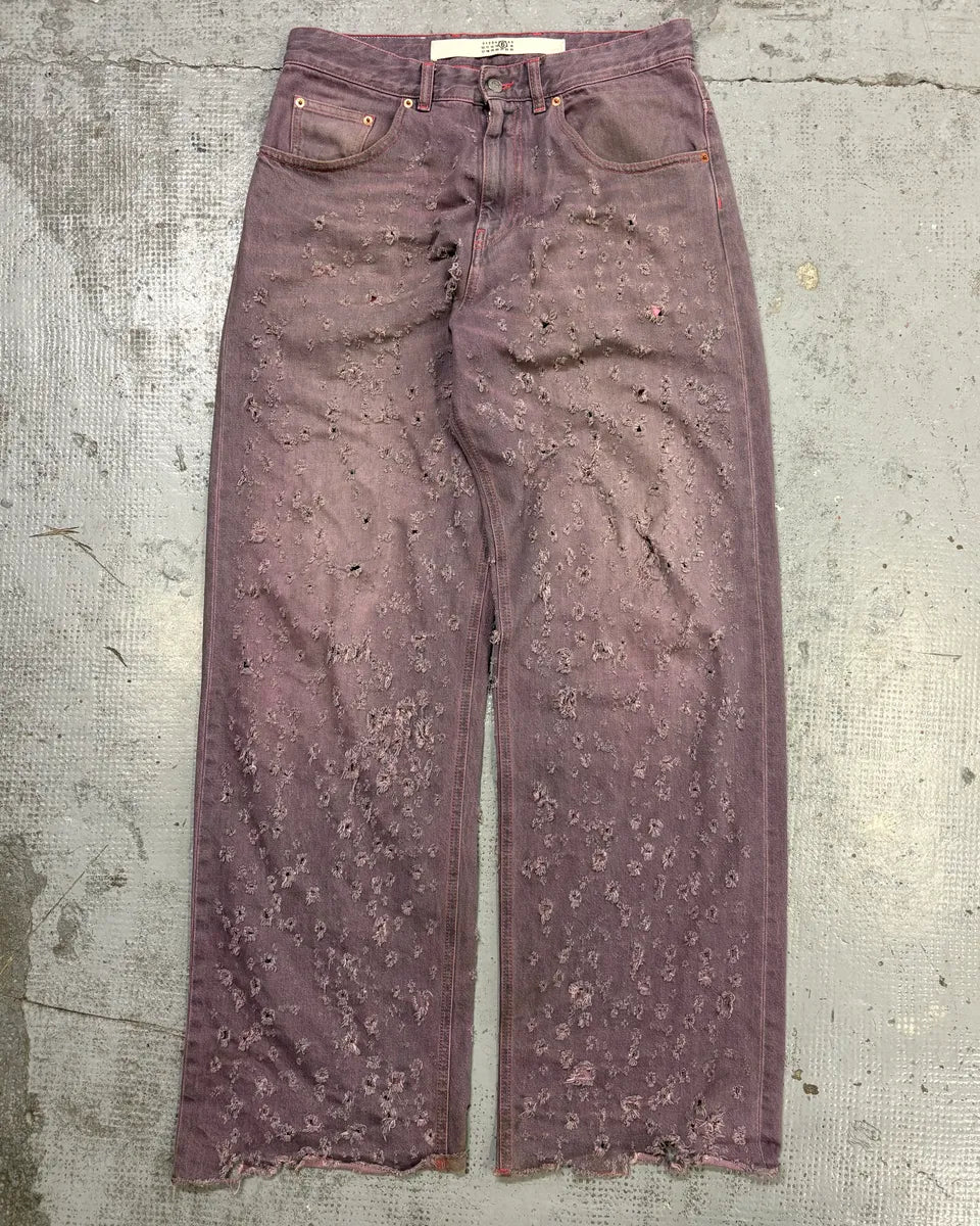 SS2023 Maison Margiela Purple Faded Holes Denim Jeans mNEcelr 3