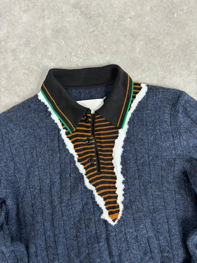 SS2016 Maison Margiela Navy Trompe Loeil Polo Sweater TqskOKy 3
