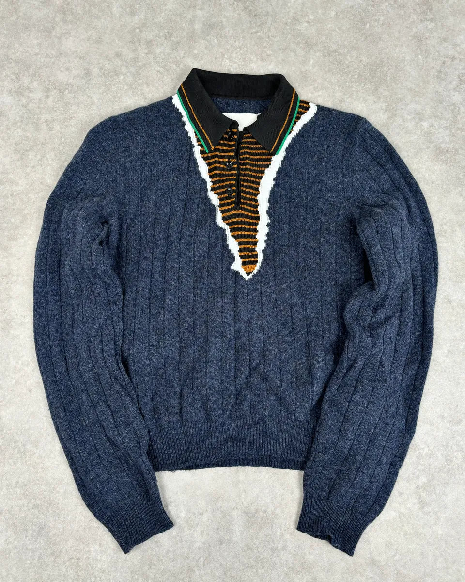 SS2016 Maison Margiela Navy Trompe Loeil Polo Sweater TqskOKy 0