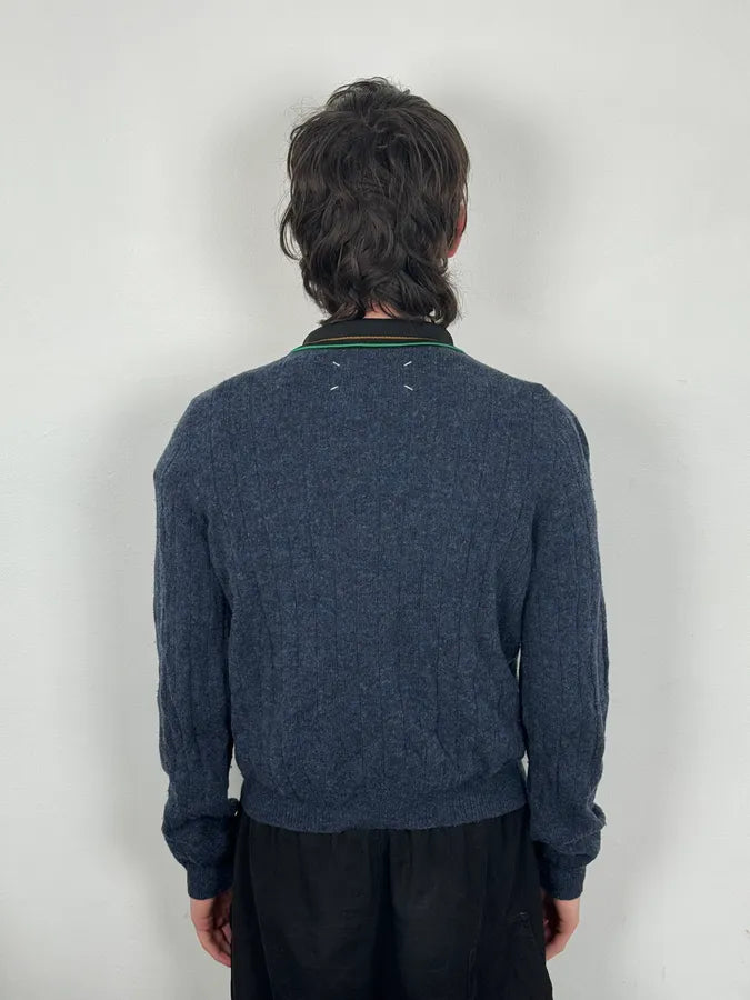 SS2016 Maison Margiela Navy Trompe Loeil Polo Sweater TqskOKy 2