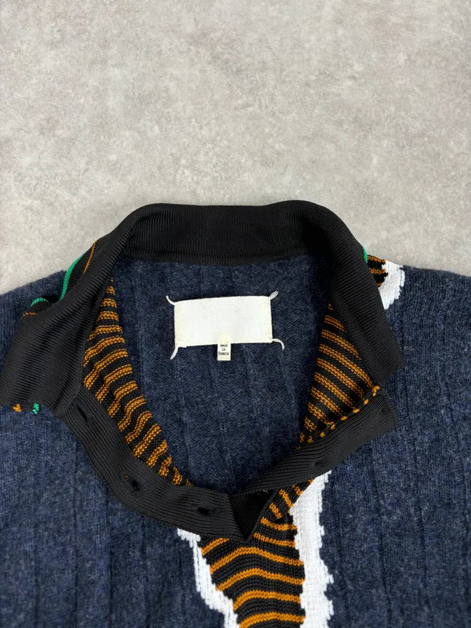 SS2016 Maison Margiela Navy Trompe Loeil Polo Sweater TqskOKy 7