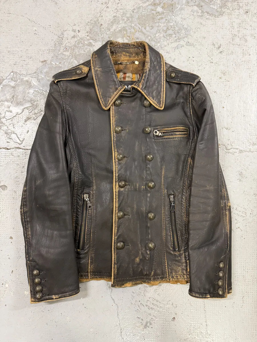 Maria Miguel Brown Eroded Napoleon Officer Leather Jacket rvmXvGu 0