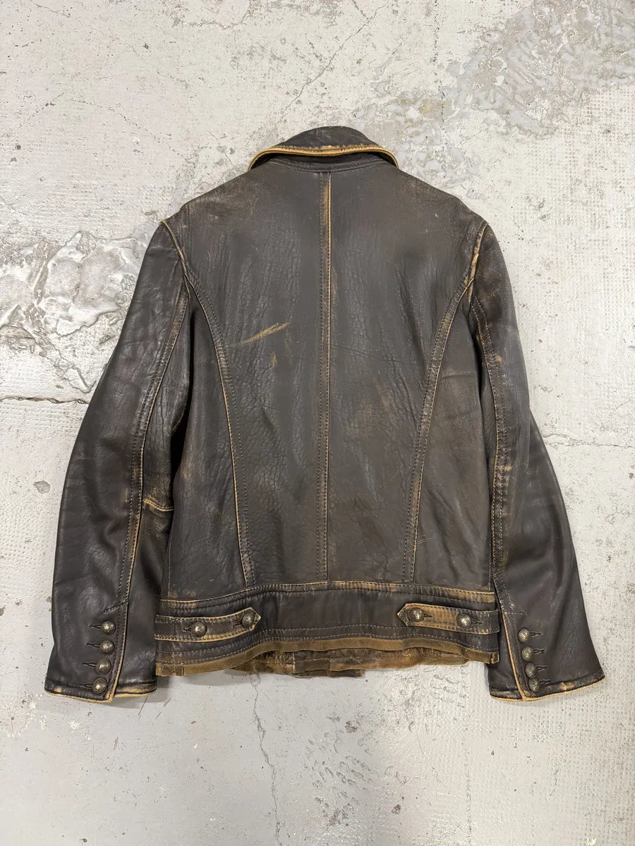 Maria Miguel Brown Eroded Napoleon Officer Leather Jacket rvmXvGu 1