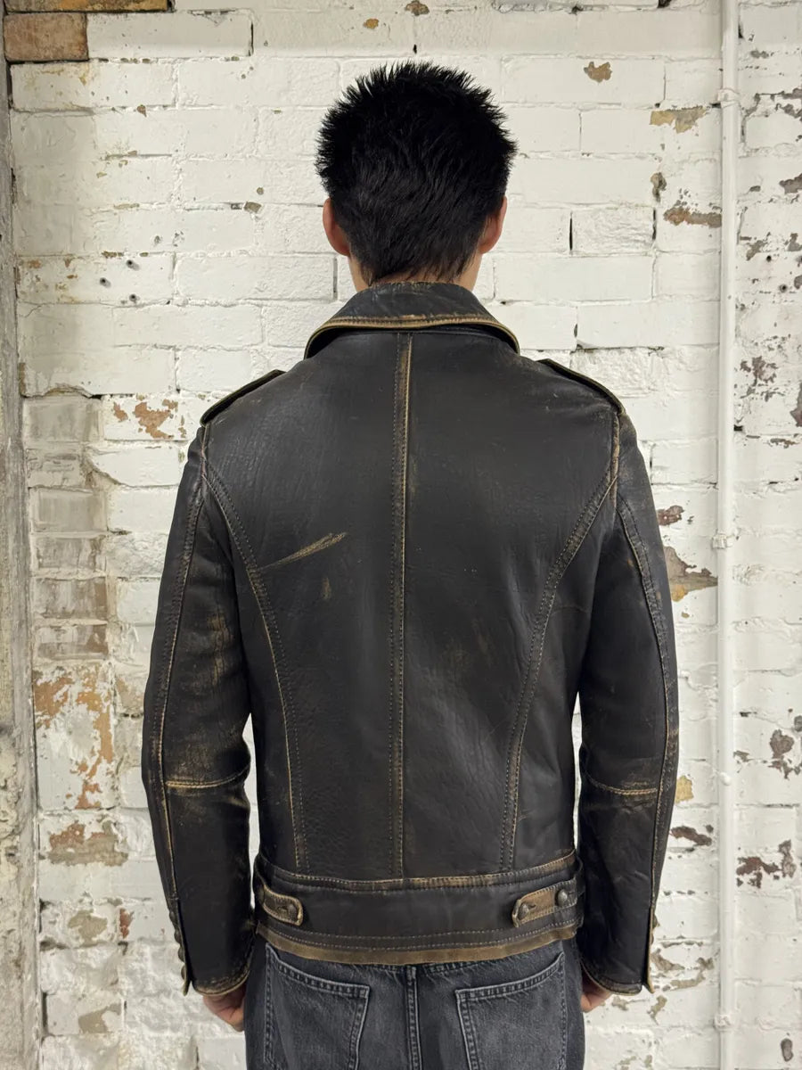 Maria Miguel Brown Eroded Napoleon Officer Leather Jacket rvmXvGu 3