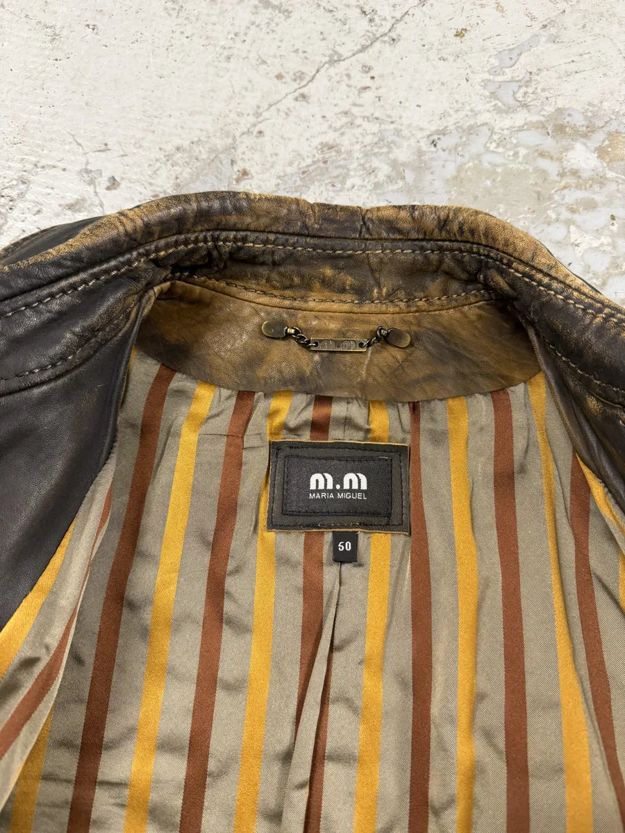 Maria Miguel Brown Eroded Napoleon Officer Leather Jacket rvmXvGu 5