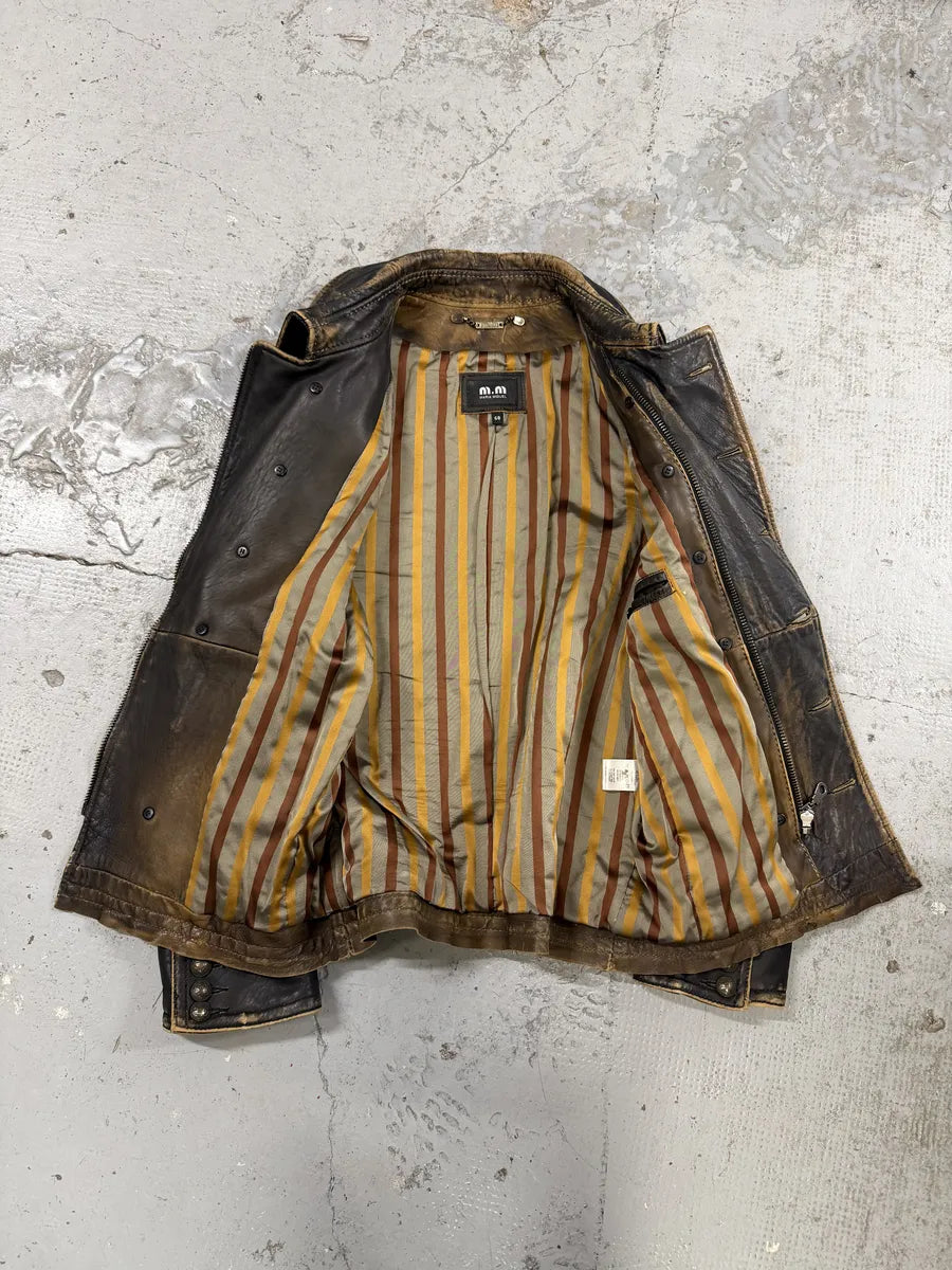Maria Miguel Brown Eroded Napoleon Officer Leather Jacket rvmXvGu 6