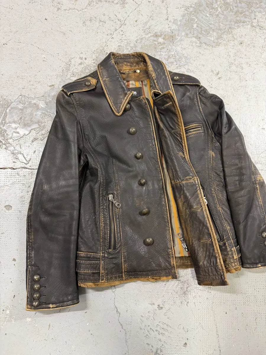 Maria Miguel Brown Eroded Napoleon Officer Leather Jacket rvmXvGu 7