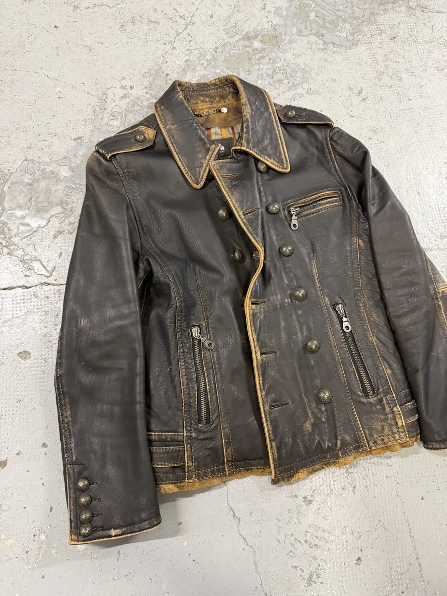 Maria Miguel Brown Eroded Napoleon Officer Leather Jacket rvmXvGu 8
