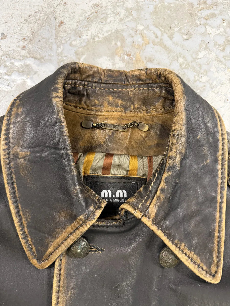 Maria Miguel Brown Eroded Napoleon Officer Leather Jacket rvmXvGu 9