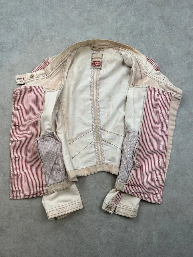 SS2003 Marithé + François Girbaud Beige Buttoned Striped Jacket pkiSIAZ 7