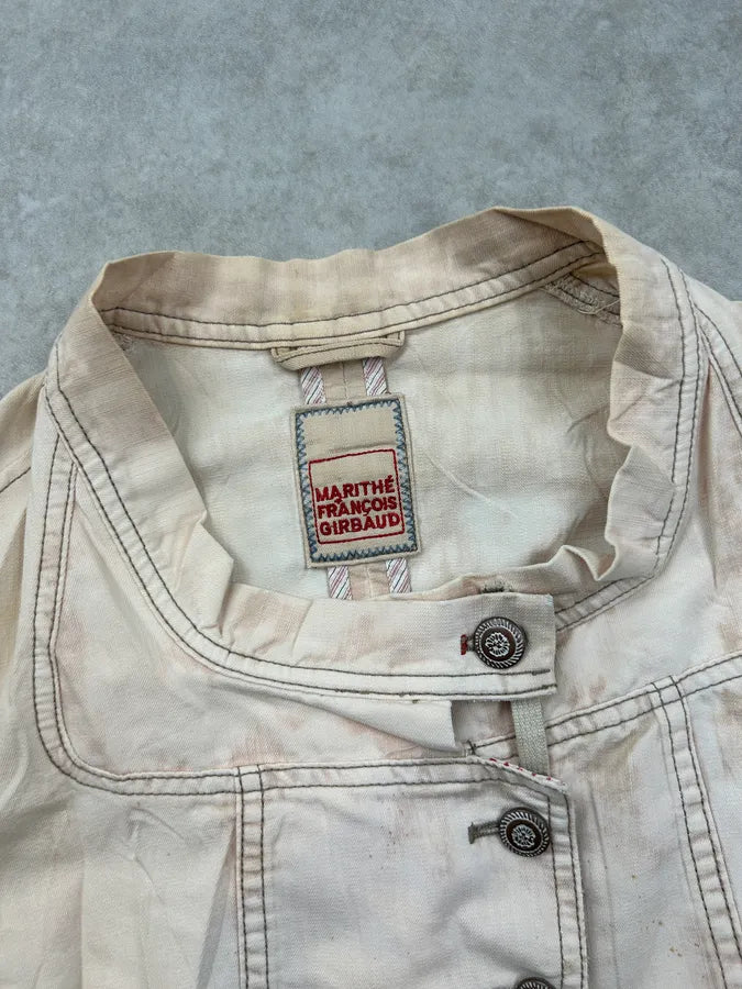 SS2003 Marithé + François Girbaud Beige Buttoned Striped Jacket pkiSIAZ 4