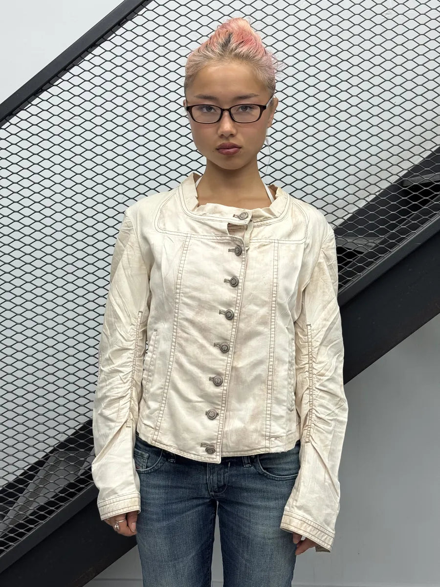 SS2003 Marithé + François Girbaud Beige Buttoned Striped Jacket pkiSIAZ 1