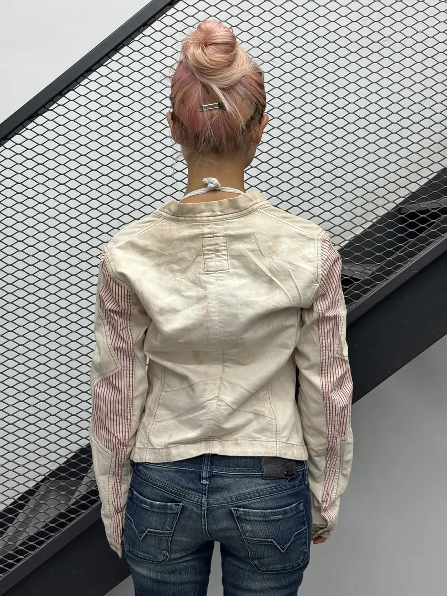 SS2003 Marithé + François Girbaud Beige Buttoned Striped Jacket pkiSIAZ 2